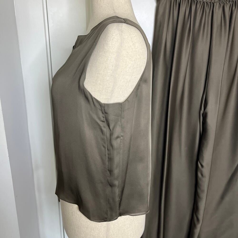 Dusan Women's Matching Set M/L Taupe Brown Silk Tank Wide Leg Pants Minimalist - Picture 9 of 16